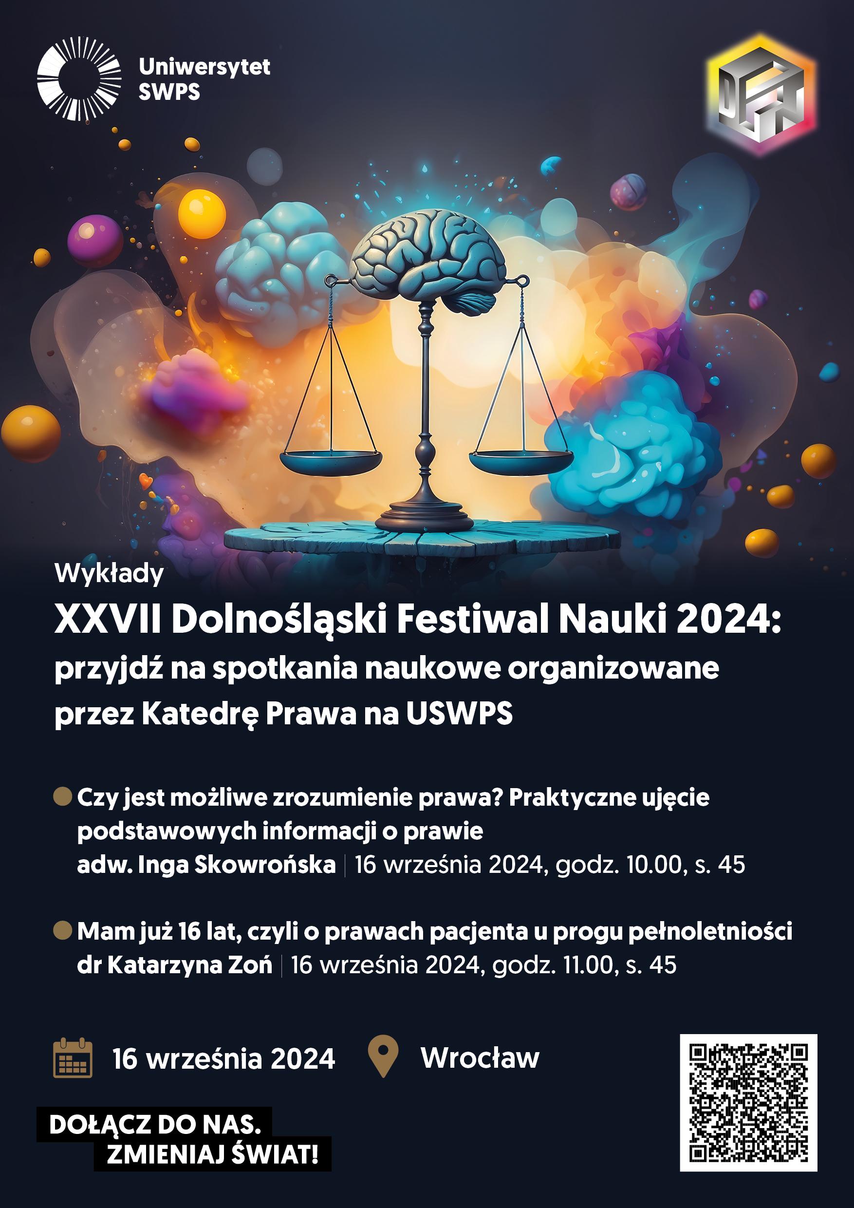 Plakat reklamujący udział USWPS na Dolnośląskim Festiwalu Nauki