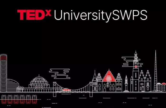 Logo konferencji TEDxxUniversity SWPS przedstawiające abstrakcyuną panoramę Wrocławia